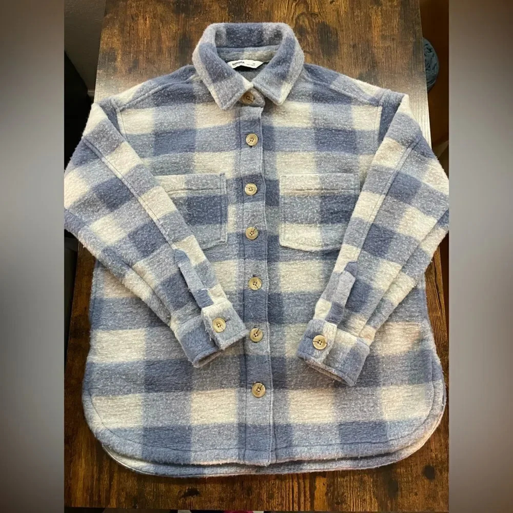 Fuzzy Flannel Sherpa Button Down Coat